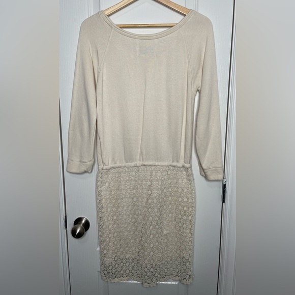 Anthropologie Saturday Sunday Cream Crochet French Terry Dress Size Small - Picture 5 of 11